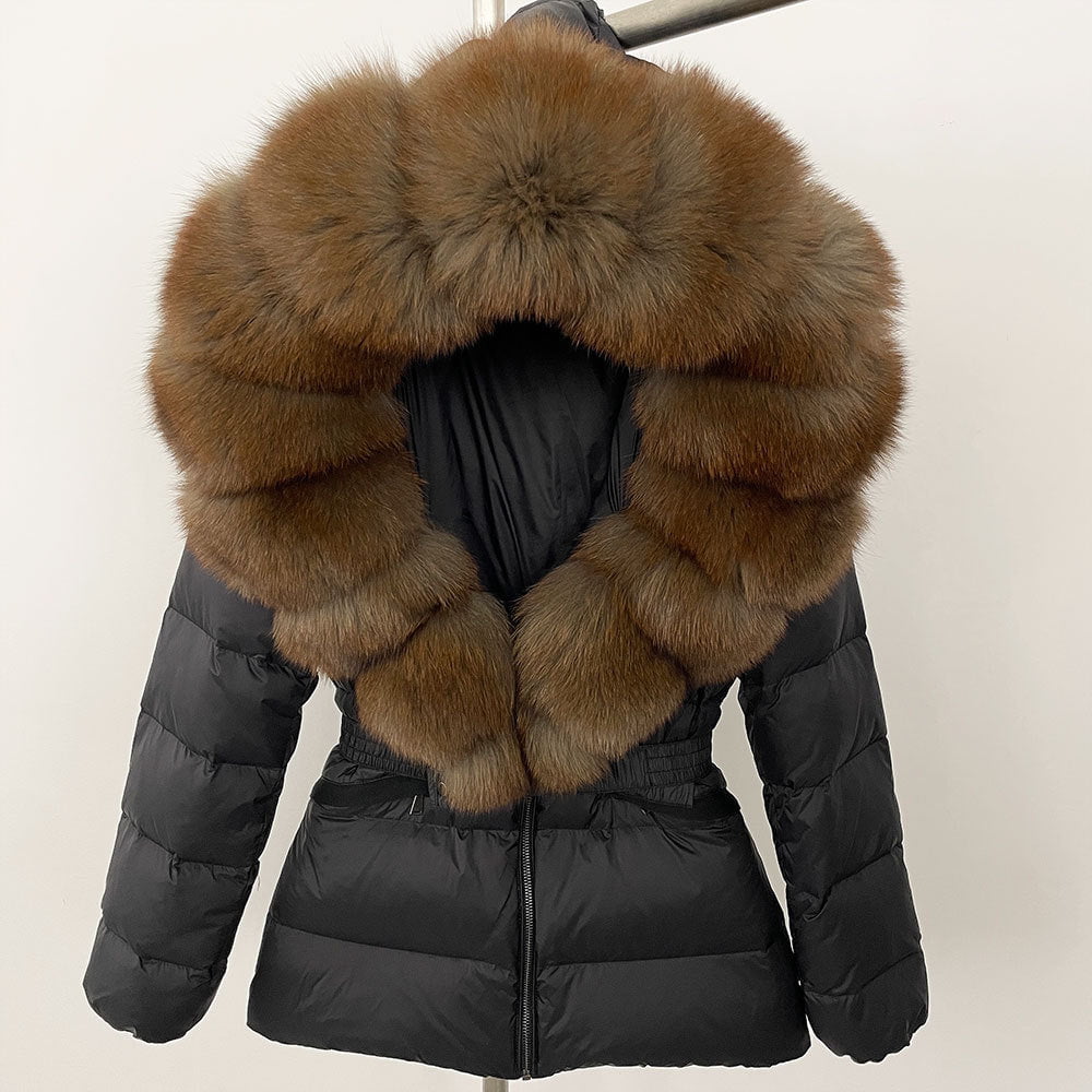 LovelyRLovely LovelyRLovely Thick Waist-tight Fur Down Black Imitated Mink / L LovelyRLovely Thick Waist-tight Fur Down Jacket