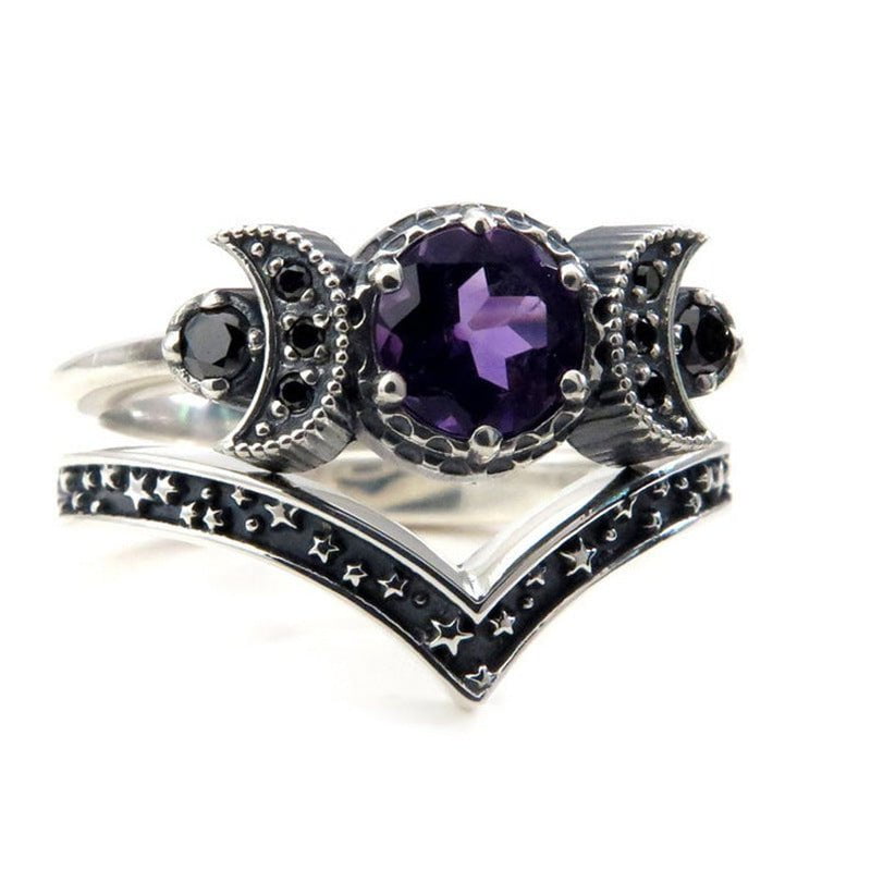 LovelyRLovely LovelyRLovely Triple Moon Goddess Gothic LovelyRLovely Triple Moon Goddess Gothic Purple Crystal Ring