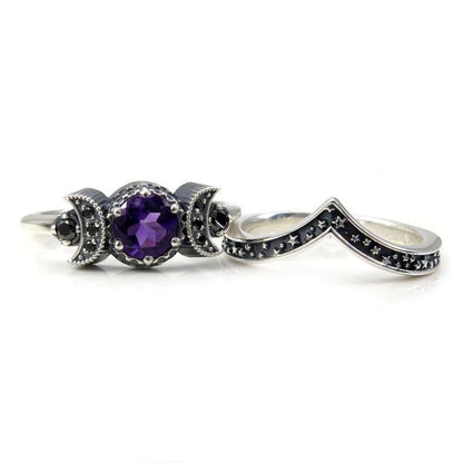 LovelyRLovely LovelyRLovely Triple Moon Goddess Gothic LovelyRLovely Triple Moon Goddess Gothic Purple Crystal Ring