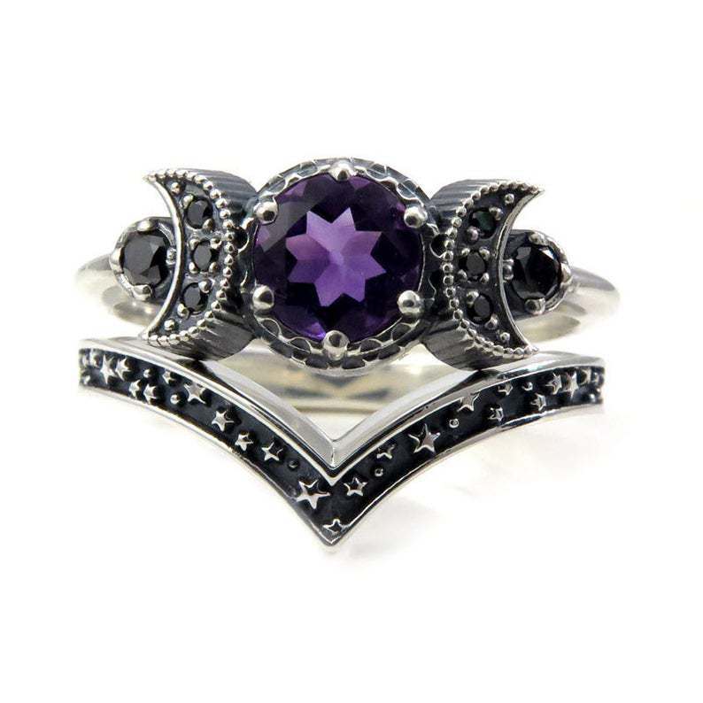 LovelyRLovely LovelyRLovely Triple Moon Goddess Gothic LovelyRLovely Triple Moon Goddess Gothic Purple Crystal Ring