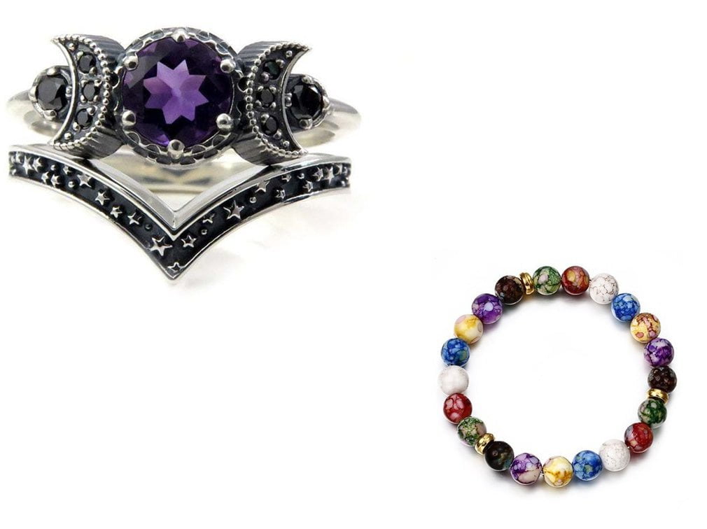 LovelyRLovely LovelyRLovely Triple Moon Goddess Gothic Purple set / Size 10 LovelyRLovely Triple Moon Goddess Gothic Purple Crystal Ring