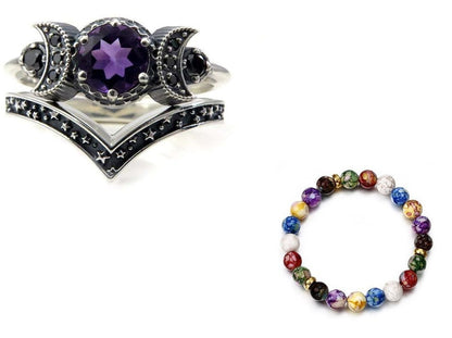 LovelyRLovely LovelyRLovely Triple Moon Goddess Gothic Purple set / Size 10 LovelyRLovely Triple Moon Goddess Gothic Purple Crystal Ring