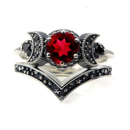 LovelyRLovely LovelyRLovely Triple Moon Goddess Gothic Red / Size 10 LovelyRLovely Triple Moon Goddess Gothic Purple Crystal Ring