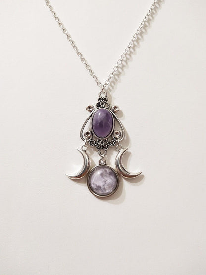 LovelyRLovely LovelyRLovely Triple Moon Goddess Natura LovelyRLovely Triple Moon Goddess Natural Crystal Alloy Necklace