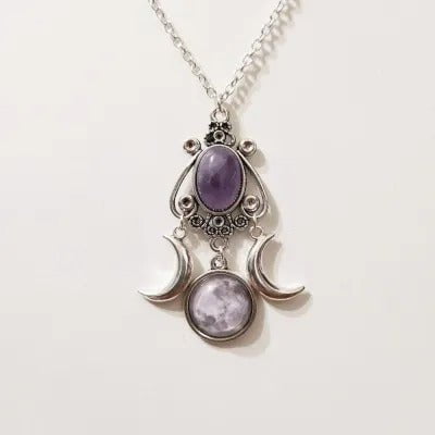 LovelyRLovely LovelyRLovely Triple Moon Goddess Natura LovelyRLovely Triple Moon Goddess Natural Crystal Alloy Necklace