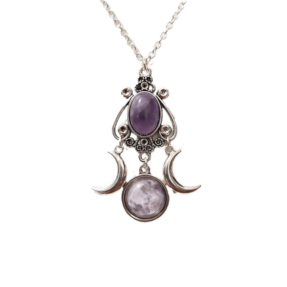 LovelyRLovely LovelyRLovely Triple Moon Goddess Natura LovelyRLovely Triple Moon Goddess Natural Crystal Alloy Necklace