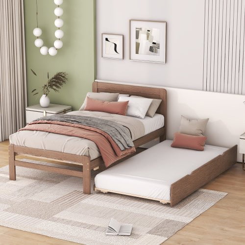 LovelyRLovely LovelyRLovely Twin Size Platform Bed Fra Walnut2 LovelyRLovely Twin Size Platform Bed Frame With Trundle