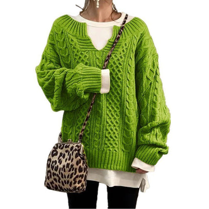 LovelyRLovely LovelyRLovely Two Toned Pattern Knitted Green / 2XL LovelyRLovely Two Toned Pattern Knitted Sweater