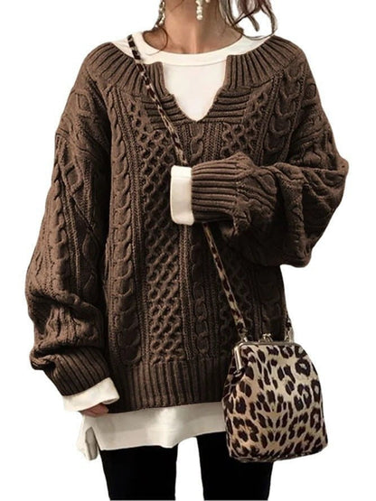 LovelyRLovely LovelyRLovely Two Toned Pattern Knitted Khaki / 2XL LovelyRLovely Two Toned Pattern Knitted Sweater