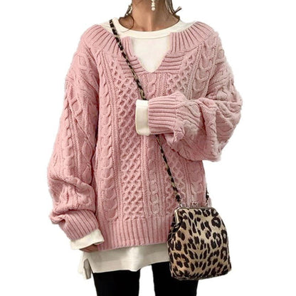 LovelyRLovely LovelyRLovely Two Toned Pattern Knitted Pink / 2XL LovelyRLovely Two Toned Pattern Knitted Sweater