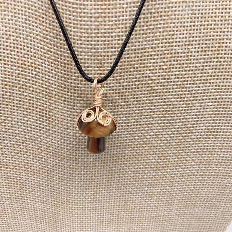 LovelyRLovely LovelyRLovely Winding Small Mushroom Nat Tigers eye stone LovelyRLovely Winding Small Mushroom Natural Stone Necklace