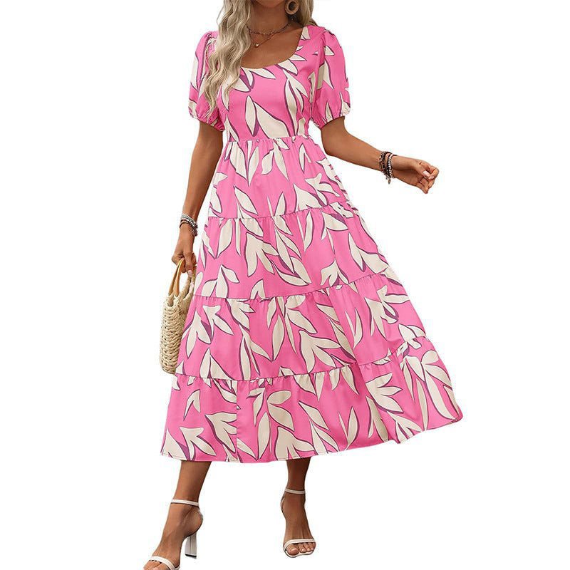 LovelyRLovely LovelyRLovely Woman Square-neck Layered Light Pink / L LovelyRLovely Woman Square-neck Layered Short Sleeve Printed Dress