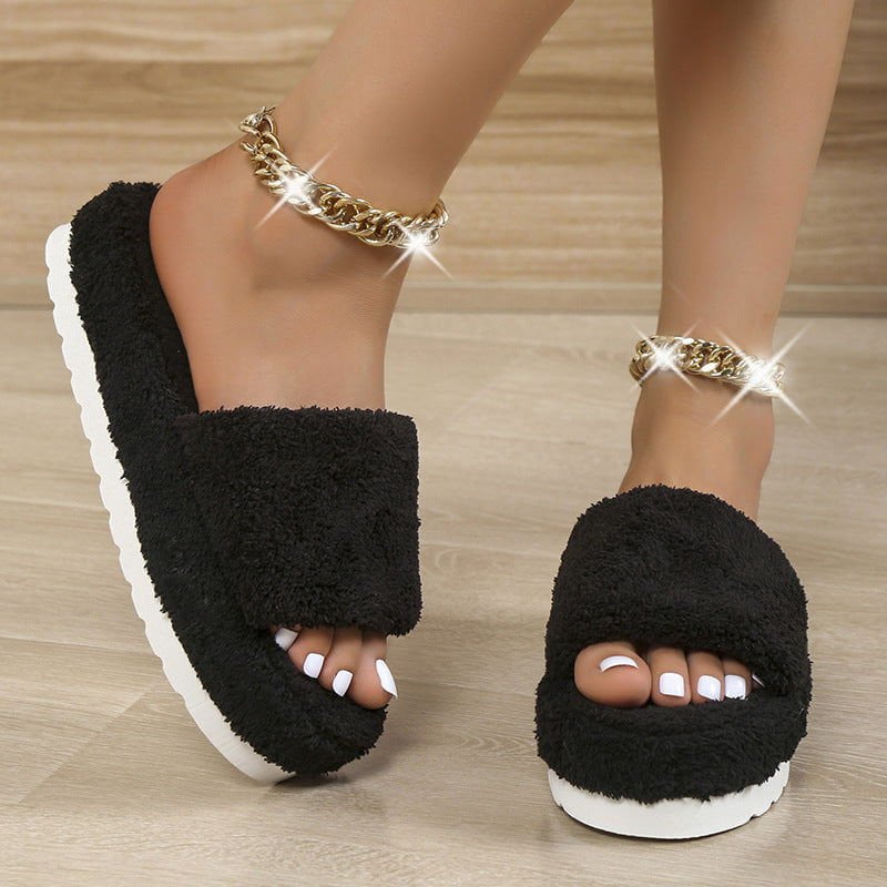 LovelyRLovely LovelyRLovely Women Fuzzy Slippers Black / Size35 LovelyRLovely Women Fuzzy Slippers