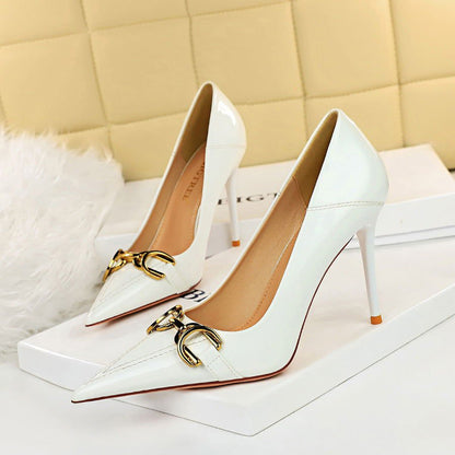 LovelyRLovely LovelyRLovely Women High Heel With Metal White / 34 LovelyRLovely Women High Heel With Metal Belt Buckle