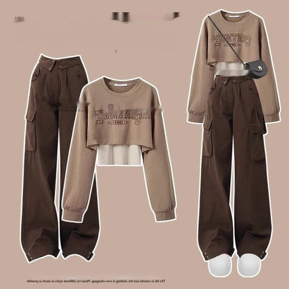 LovelyRLovely LovelyRLovely Women's 2pcs Sweater Suit Khaki Hoodie Vest Two Pieces / L LovelyRLovely Women's 2pcs Sweater Suit