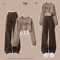 LovelyRLovely LovelyRLovely Women's 2pcs Sweater Suit Khaki Hoodie Vest Two Pieces / L LovelyRLovely Women's 2pcs Sweater Suit