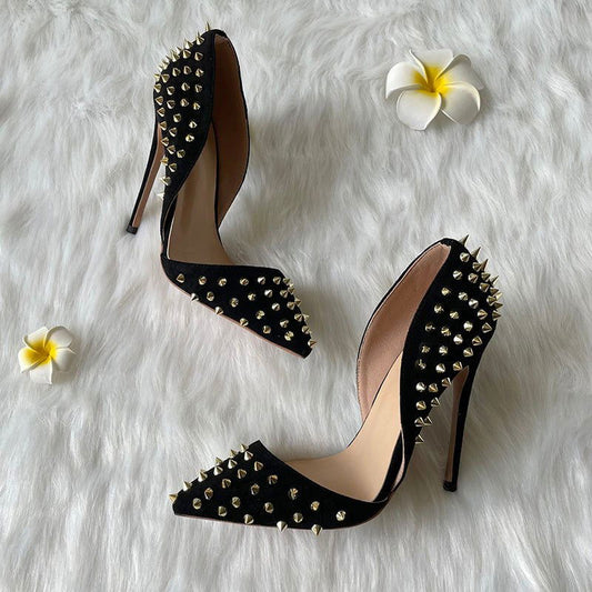 LovelyRLovely LovelyRLovely Women's Black Suede Gold Rivet Shoes