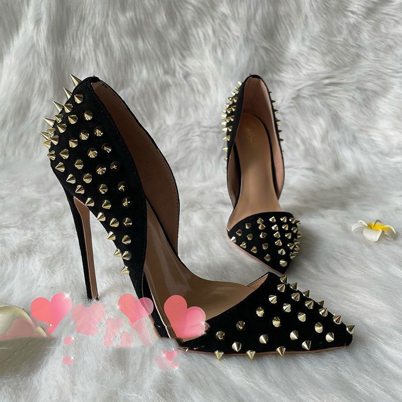 LovelyRLovely LovelyRLovely Women's Black Suede Gold Rivet Shoes