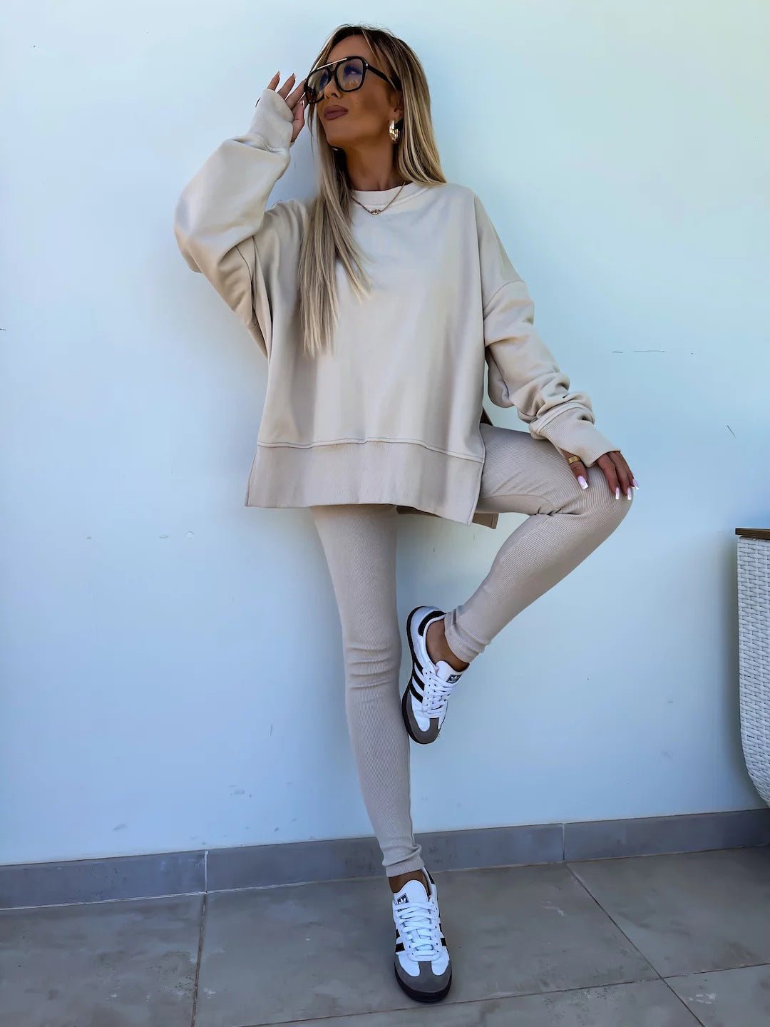 LovelyRLovely LovelyRLovely Women's Casual Loose Long Apricot / L LovelyRLovely Women's Casual Loose Long Sleeve Sweater Suit