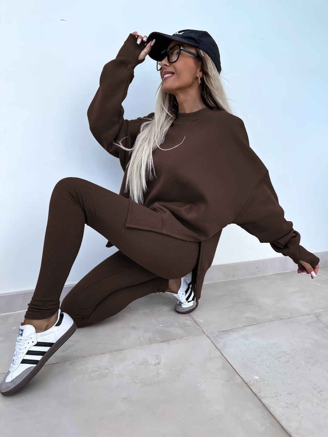 LovelyRLovely LovelyRLovely Women's Casual Loose Long Khaki / L LovelyRLovely Women's Casual Loose Long Sleeve Sweater Suit