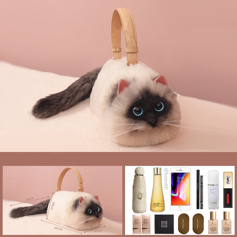 LovelyRLovely LovelyRLovely Women's Cute Handmade Real Large Siamese Cat LovelyRLovely Women's Cute Handmade Realistic Cat Doll Bag