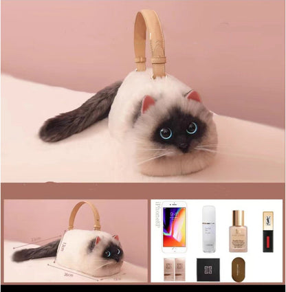 LovelyRLovely LovelyRLovely Women's Cute Handmade Real Medium Siamese Cat LovelyRLovely Women's Cute Handmade Realistic Cat Doll Bag