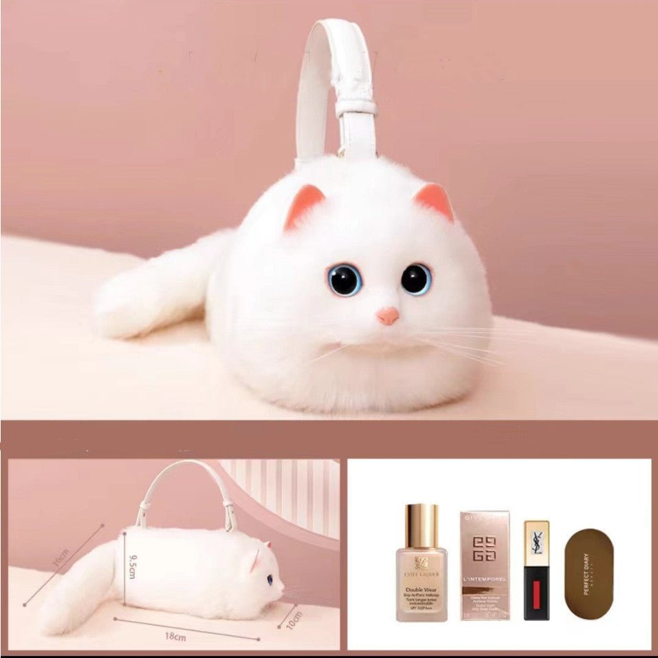 LovelyRLovely LovelyRLovely Women's Cute Handmade Real Small White Cat LovelyRLovely Women's Cute Handmade Realistic Cat Doll Bag