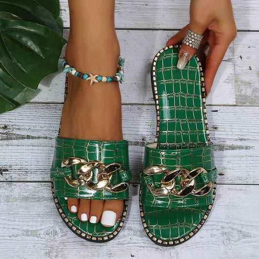 LovelyRLovely LovelyRLovely Women's Fashion One Word F Green / 35 LovelyRLovely Women's Fashion One Word Flat Sandals