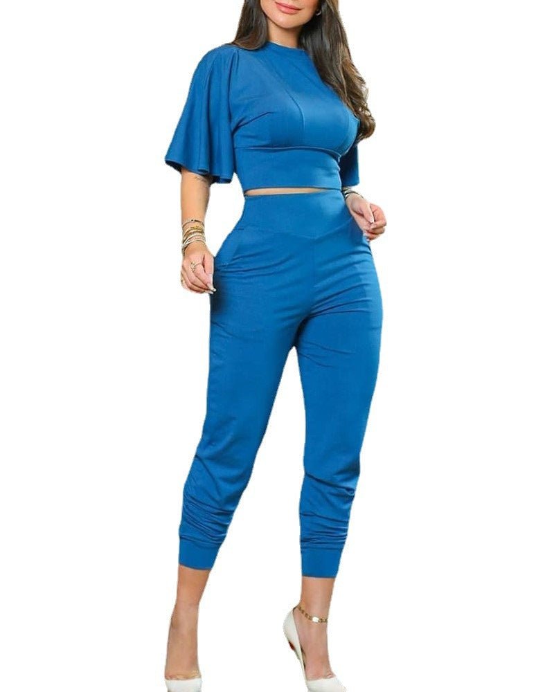 LovelyRLovely LovelyRLovely Women's Flared Sleeve Nine LovelyRLovely Women's Flared Sleeve Nine-point High Waist Pants Set