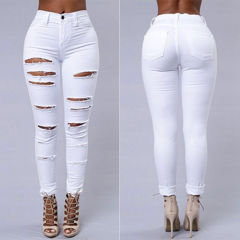 LovelyRLovely LovelyRLovely Women's High Waist Pencil White / 2XL LovelyRLovely Women's High Waist Pencil Ripped Jeans