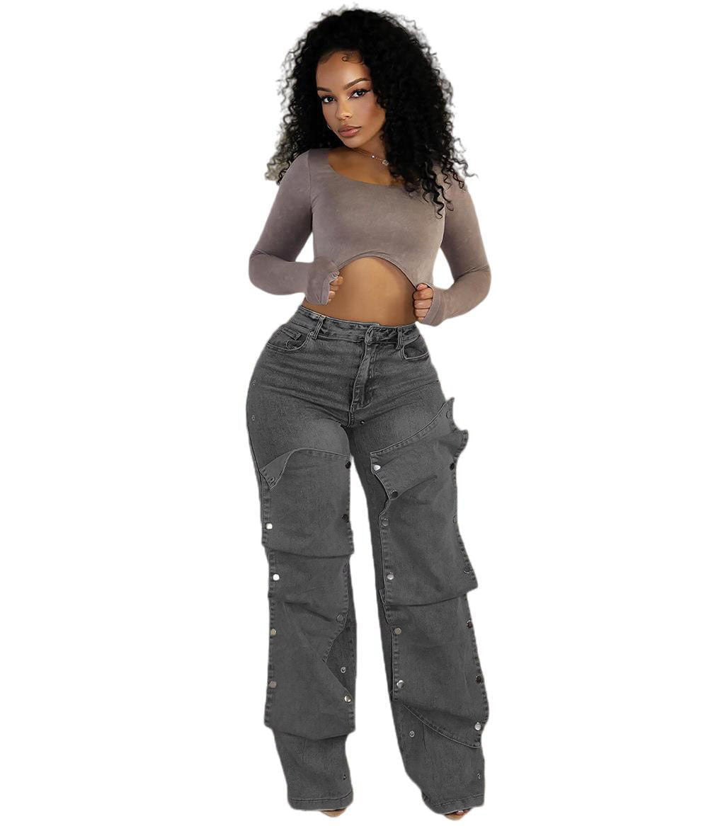 LovelyRLovely LovelyRLovely Women's High Waist Straigh Gray / 3XL LovelyRLovely Women's High Waist Straight Jeans