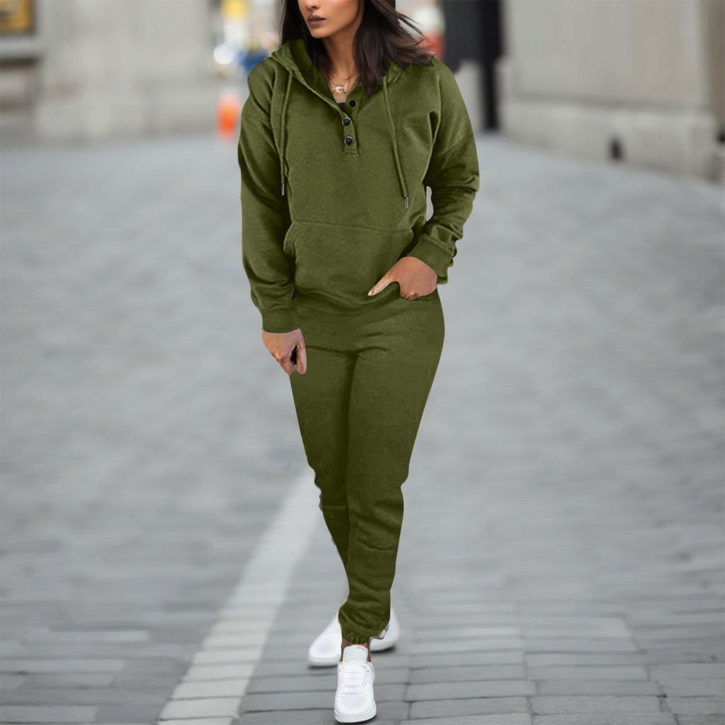 LovelyRLovely LovelyRLovely Women's Hooded Long Sleeve Army Green / 2XL LovelyRLovely Women's Hooded Long Sleeve Sweater Two-piece Suit