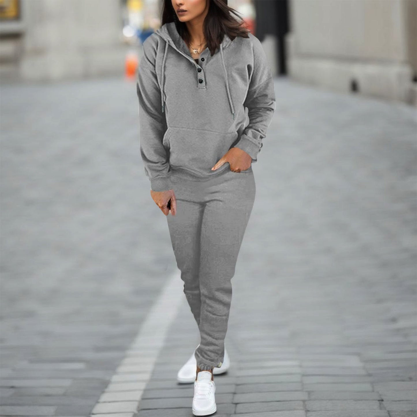 LovelyRLovely LovelyRLovely Women's Hooded Long Sleeve Gray / 2XL LovelyRLovely Women's Hooded Long Sleeve Sweater Two-piece Suit