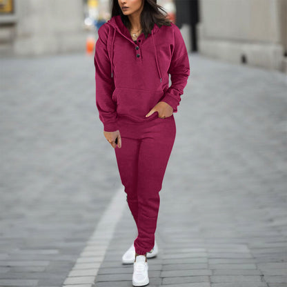 LovelyRLovely LovelyRLovely Women's Hooded Long Sleeve Wine Red / 2XL LovelyRLovely Women's Hooded Long Sleeve Sweater Two-piece Suit