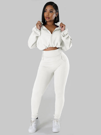 LovelyRLovely LovelyRLovely Women's Hooded Loose Long White / L LovelyRLovely Women's Hooded Loose Long Sleeves Two-piece Suit