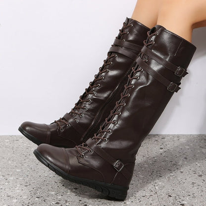 LovelyRLovely LovelyRLovely Women's Lace-up High Tube Dark Brown / 36 LovelyRLovely Women's Lace-up High Tube Knight Boots