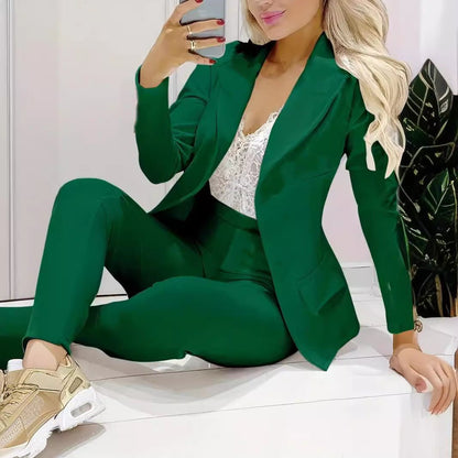 LovelyRLovely LovelyRLovely Women's Long Sleeve Jacket Dark Green / XS LovelyRLovely Women's Long Sleeve Jacket And Trouser Suit