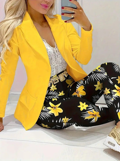 LovelyRLovely LovelyRLovely Women's Long Sleeve Jacket Yellow / 2XL LovelyRLovely Women's Long Sleeve Jacket And Trouser Suit