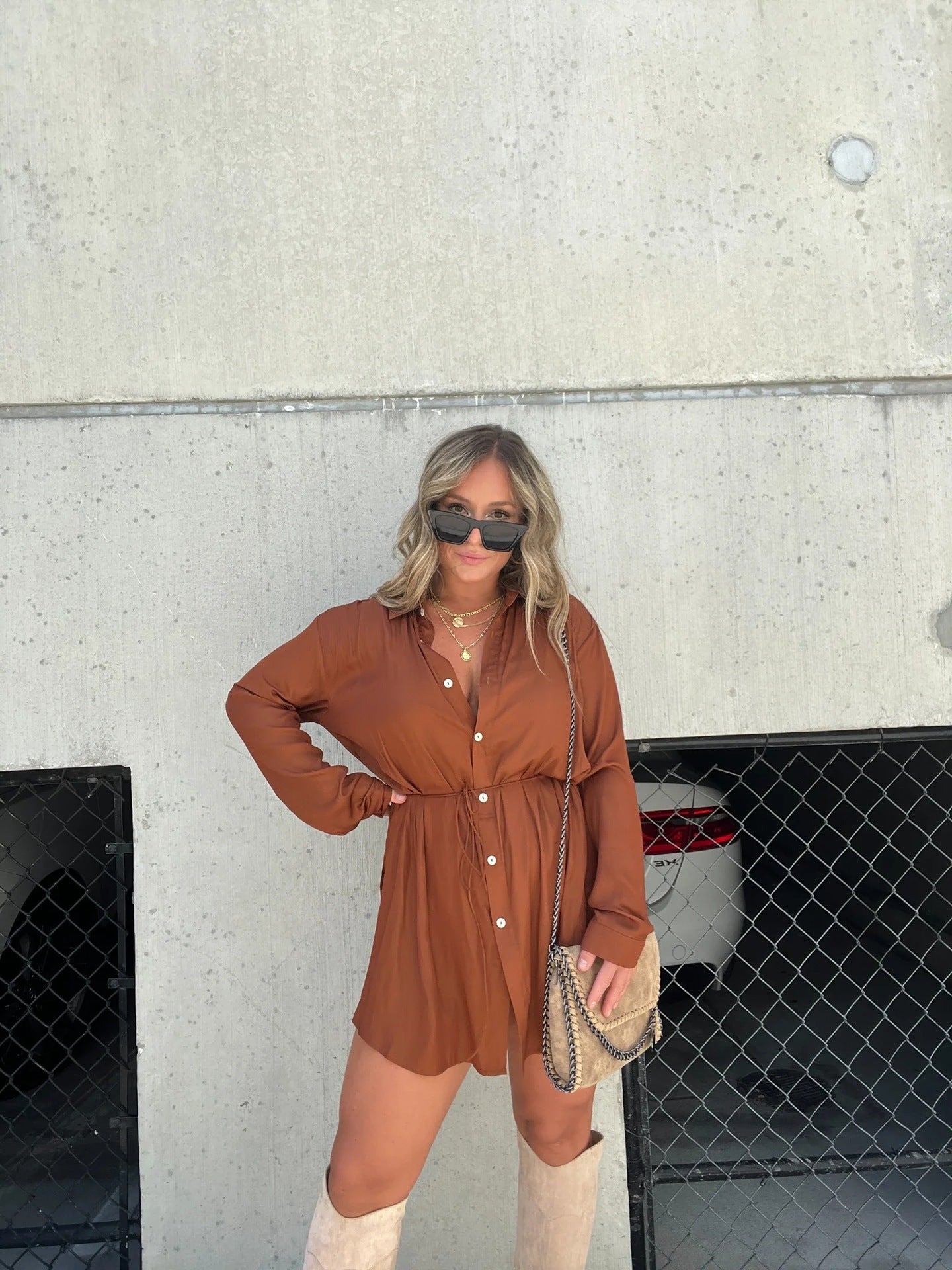 LovelyRLovely LovelyRLovely Women's Long Sleeve Jumpsu Rust / 4XL LovelyRLovely Women's Long Sleeve Jumpsuit Shirt Dress