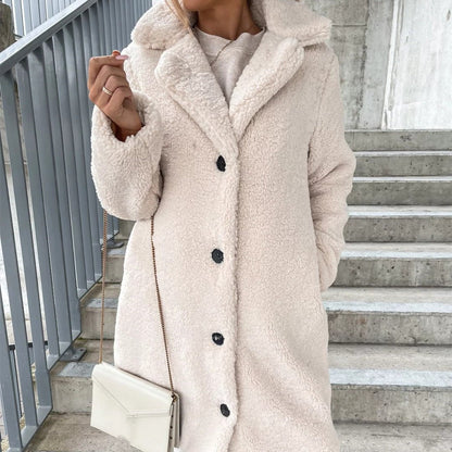 LovelyRLovely LovelyRLovely Women's Long-sleeved Lapel Apricot / 2XL LovelyRLovely Women's Long-sleeved Lapel Plush Jacket