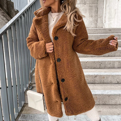 LovelyRLovely LovelyRLovely Women's Long-sleeved Lapel Brown / 2XL LovelyRLovely Women's Long-sleeved Lapel Plush Jacket