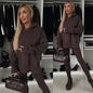 LovelyRLovely LovelyRLovely Women's Loose Hooded Sweat Brown / L LovelyRLovely Women's Loose Hooded Sweater Set