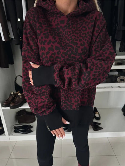 LovelyRLovely LovelyRLovely Women's Loose Hooded Sweat Leopard Print / L LovelyRLovely Women's Loose Hooded Sweater Set