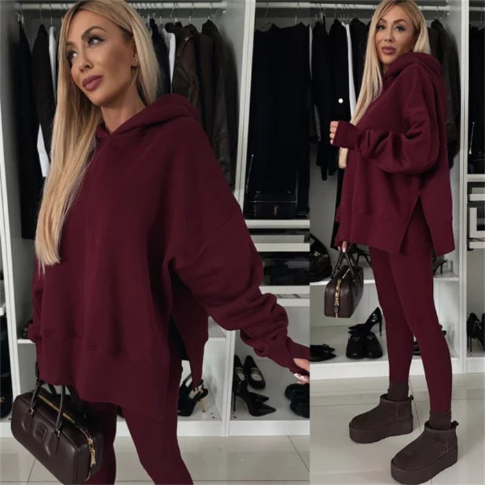 LovelyRLovely LovelyRLovely Women's Loose Hooded Sweat Wine Red / L LovelyRLovely Women's Loose Hooded Sweater Set