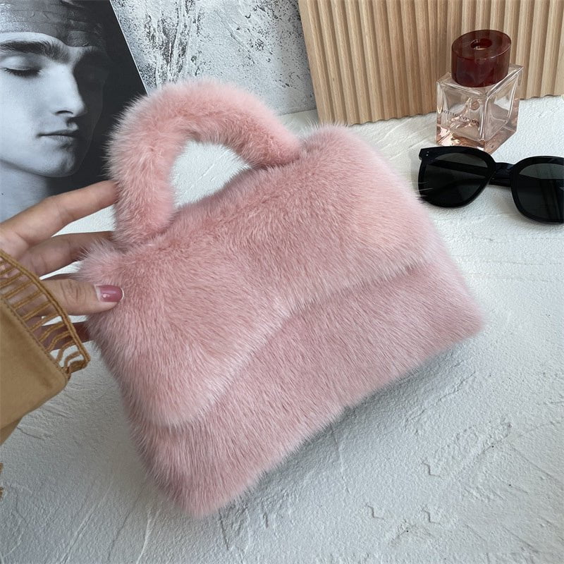 LovelyRLovely LovelyRLovely Women's Mink Fur Hourglass Bean paste pink LovelyRLovely Women's Mink Fur Hourglass Wrapped Fur Clutch