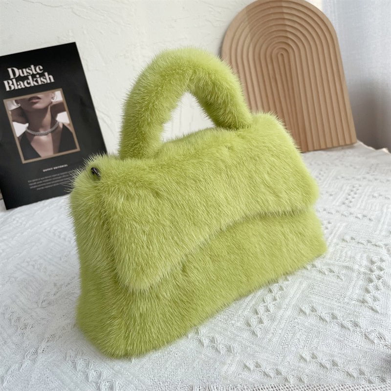 LovelyRLovely LovelyRLovely Women's Mink Fur Hourglass Grass green LovelyRLovely Women's Mink Fur Hourglass Wrapped Fur Clutch