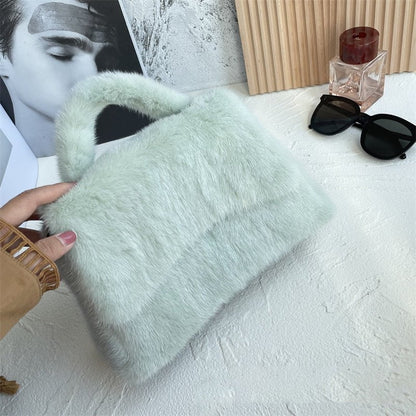 LovelyRLovely LovelyRLovely Women's Mink Fur Hourglass Mint green LovelyRLovely Women's Mink Fur Hourglass Wrapped Fur Clutch