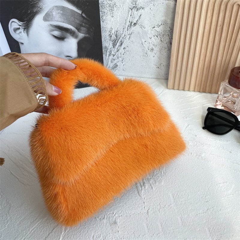 LovelyRLovely LovelyRLovely Women's Mink Fur Hourglass Orange LovelyRLovely Women's Mink Fur Hourglass Wrapped Fur Clutch