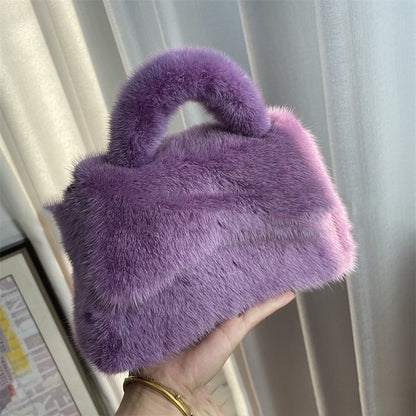 LovelyRLovely LovelyRLovely Women's Mink Fur Hourglass Purple LovelyRLovely Women's Mink Fur Hourglass Wrapped Fur Clutch