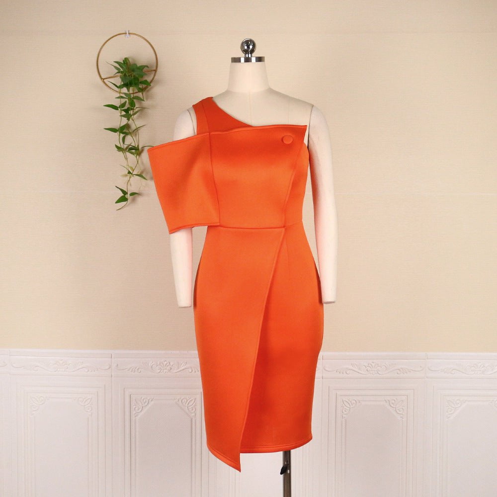 LovelyRLovely LovelyRLovely Women's Oblique Shoulder Orange / 2XL LovelyRLovely  Women's Oblique Shoulder Party Dress